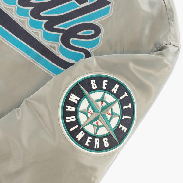 Seattle Mariners Script Tail Grey Satin Jacket