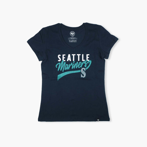 Seattle Mariners Navy Glitter V-Neck T-Shirt