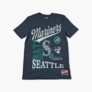 Seattle Mariners Navy Heather Vintage Collage T-Shirt