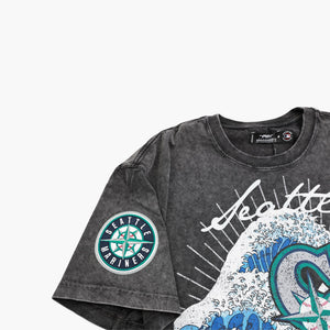 Seattle Mariners Wave & Roses Washed Black T-Shirt