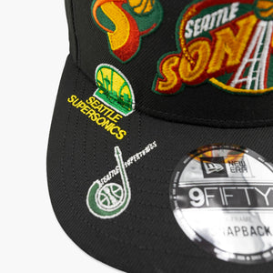 Seattle SuperSonics Black Logo History A-Frame Snapback