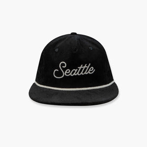 Black Seattle Corduroy Script Retro Crown Snapback