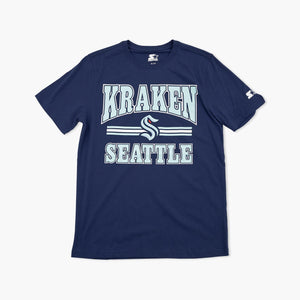Seattle Kraken Navy Striped Primary Logo T-Shirt