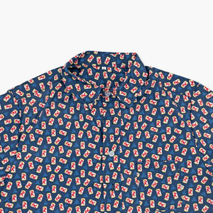Rainier Beer Navy All Over Button Front Woven Shirt