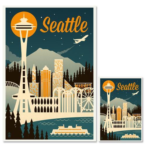 Retro Seattle Skyline Postcard
