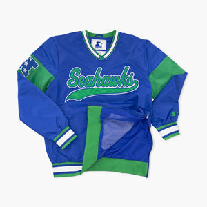 Seattle Seahawks Starter Royal Throwback Script V-Neck Pullover Jacket