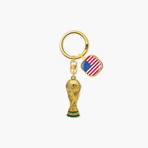 FIFA World Cup Mini Trophy Gold Replica with US Flag Charm Keychain