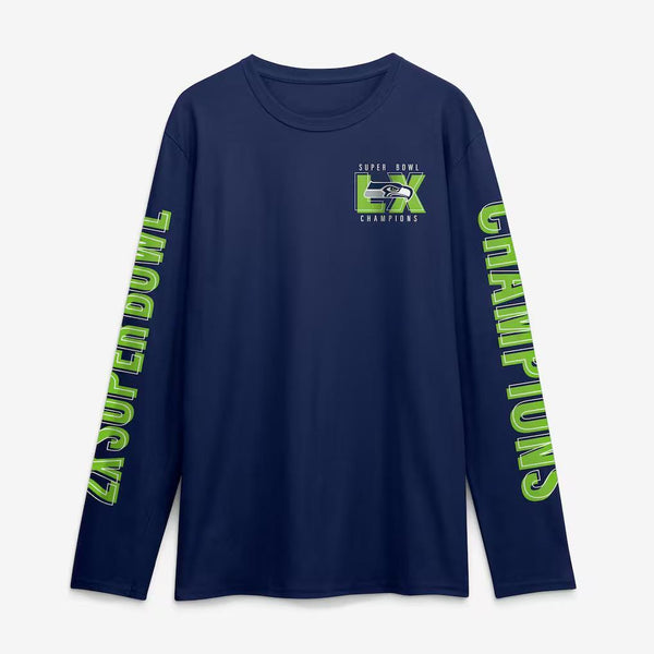 Seattle Seahawks Own the Moments Super Bowl Champions Navy Long-Sleeve T-Shirt
