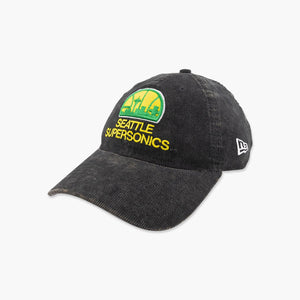 Seattle SuperSonics Washed Black Skyline Corduroy Adjustable Hat