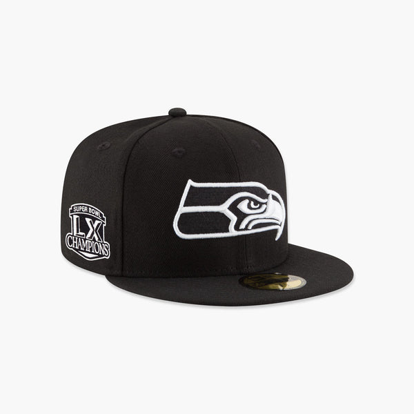 Seattle Seahawks Super Bowl LX Champions Side Patch Black/White Fitted Hat