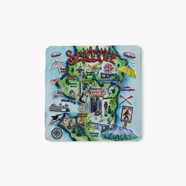 Seattle Watercolor Map Stamped Metal Magnet