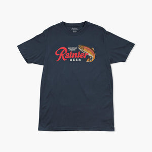 Rainier Beer Trout Fishing Navy T-Shirt