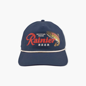 Rainier Beer Navy Trout Fishing Rope Snapback