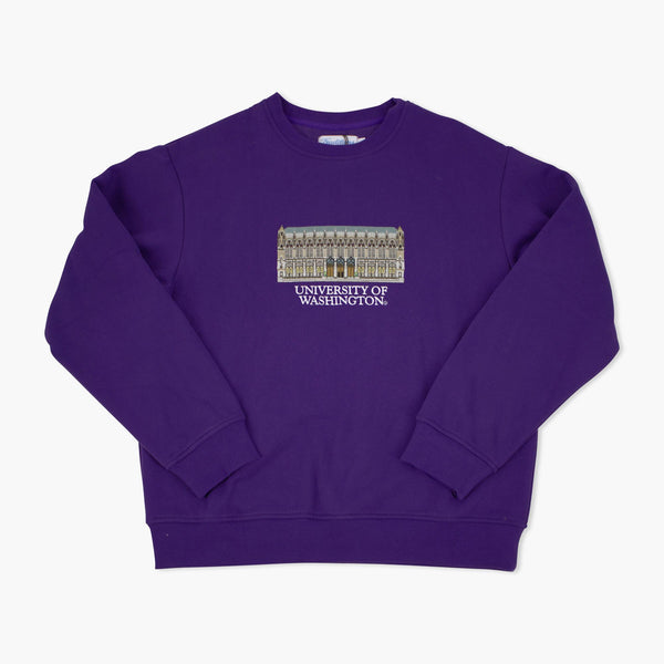 Washington Huskies Suzzallo Library Purple Embroidered Crewneck