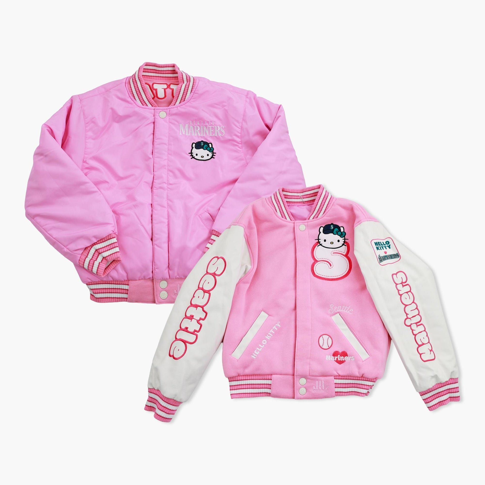 Seattle Mariners Youth Hello Kitty Pink Varsity Jacket