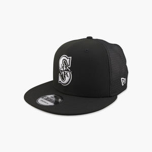 Seattle Mariners Black & White Trucker Snapback
