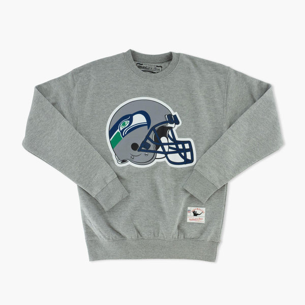 Seattle Seahawks Throwback Helmet Logo Grey Crewneck