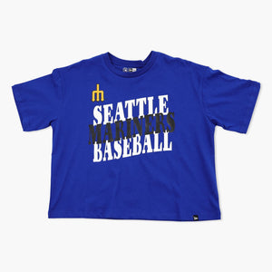 Seattle Mariners Royal Stacked Wordmark Cropped T-Shirt