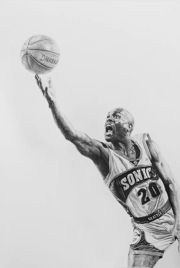 Gary Payton 18″ x 12″ Keegan Hall Print - Autographed by Keegan Hall