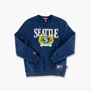 Seattle Kraken Collegiate Navy Embroidered Crewneck