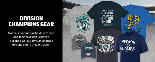 Division Champions Gear- Mariners are back in the driver’s seat and their next stop is playoff baseball. Get our division champs designs before they are gone!