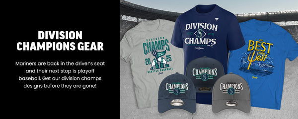 Division Champions Gear- Mariners are back in the driver’s seat and their next stop is playoff baseball. Get our division champs designs before they are gone!