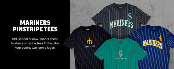 Mariners Pinstripe Tees - Old-school or new-school, these Mariners pinstripe tees fit the vibe. Four colors, two iconic logos. Shop