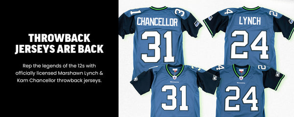 Throwback Jerseys Are Back - Rep the legends of the 12s with officially licensed Marshawn Lynch & Kam Chancellor throwback jerseys. Shop Now.