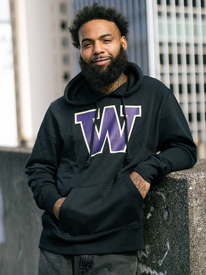 Model Wearing Huskies Hoodie