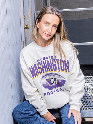 Woman Wearing Huskies Crewneck