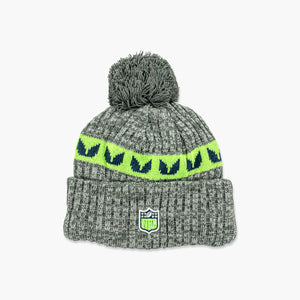 New Era Seattle Seahawks 2023 Sideline Heather Grey Cuff Pom Beanie