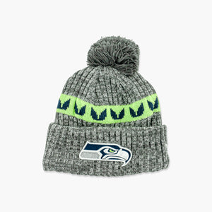New Era Seattle Seahawks 2023 Sideline Heather Grey Cuff Pom Beanie