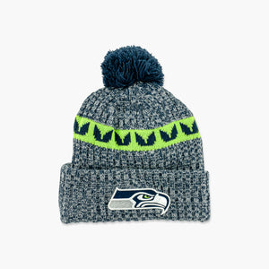 New Era Seattle Seahawks 2023 Sideline Heather Navy Cuff Pom Beanie