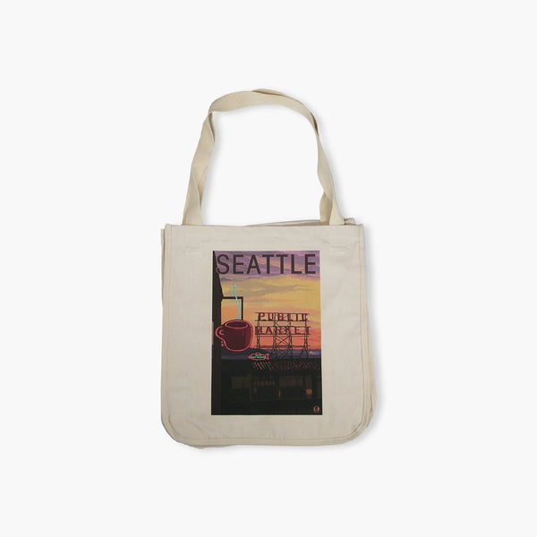 LP Pike Place Market Sign & Water Canvas Tote Bag