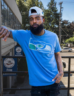 Portrait Of Person Modeling a Seahawks T-shirt