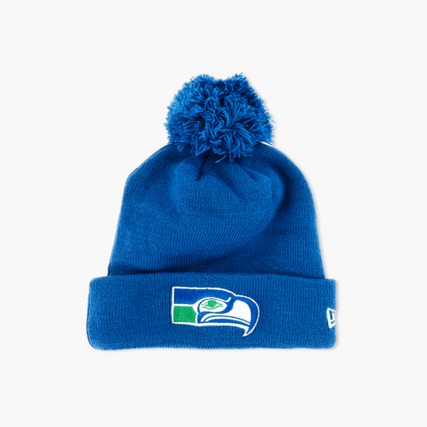 New Era Seattle Seahawks Blue Throwback Cuff Pom Beanie