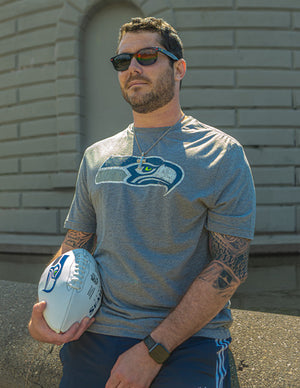 Portrait Of Person Modeling a Seahawks T-shirt