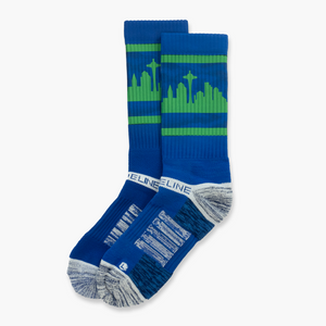Seattle City Skyline Retro Blue & Green Strideline Socks