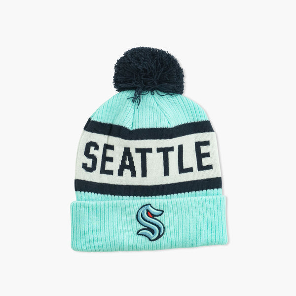 Seattle Kraken Seafoam Banner Cuff Pom Beanie