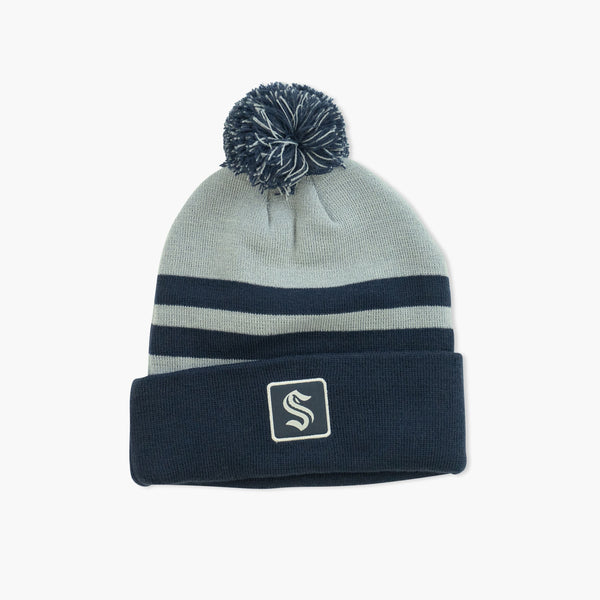 Seattle Kraken Charcoal Striped Cuff Pom Beanie