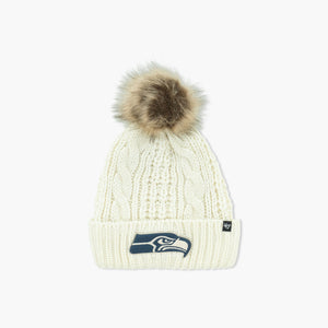 Seattle Seahawks Women's White Meeko Cuff Pom Beanie