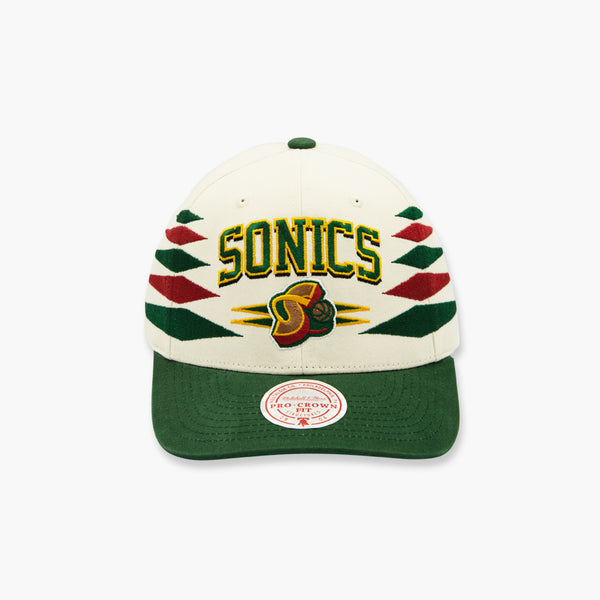 Mitchell & Ness Seattle Supersonics Off White Trucker Snapback Hat Green