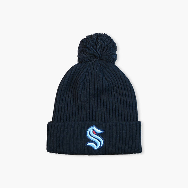 Seattle Kraken Black Primary Logo Cuff Pom Beanie