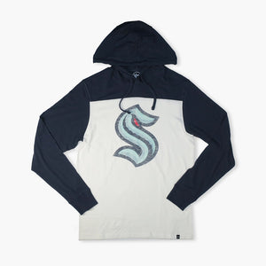 Seattle Kraken Primary Logo Wooster Long Sleeve Hooded White/Navy T-Shirt