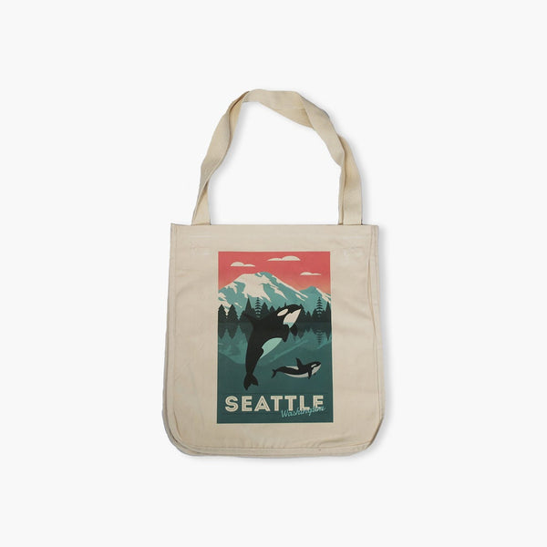 LP Seattle Orca Whale & Calf Freestyle Canvas Tote Bag