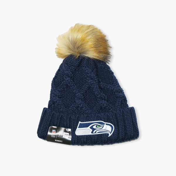 Seattle Seahawks Womens Knit Luxe Navy Pom Beanie