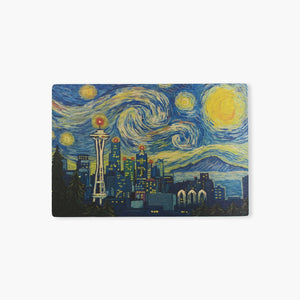 LP Seattle Skyline Van Gogh Starry Night Wooden Postcard