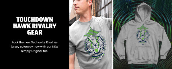 Touchdown Hawk Rivalry gear
Rock the new Seahawks Rivalries jersey colorway now with our NEW Simply Original tee. Shop Now.