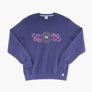 Washington Huskies Cherry Blossom Embroidered Purple Crewneck