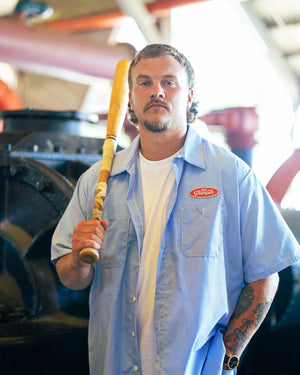 The Gameday Light Blue Striped Mechanic Shirt, Big Dumper Drop 2